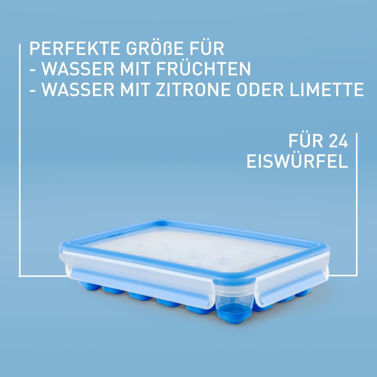 EMSA Clip & Close Frischhaltedose, Eiswürfelform, 22,6 x 16,5 x 4,9 cm, flexibler Boden, Aufbewahrungsbox, 100 Prozent dicht, spülmaschinen-, gefrier-, mikrowellenfest, Blau, Made in Germany, 514549