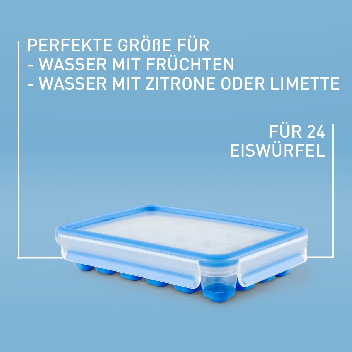 EMSA Clip & Close Frischhaltedose, Eiswürfelform, 22,6 x 16,5 x 4,9 cm, flexibler Boden, Aufbewahrungsbox, 100 Prozent dicht, spülmaschinen-, gefrier-, mikrowellenfest, Blau, Made in Germany, 514549