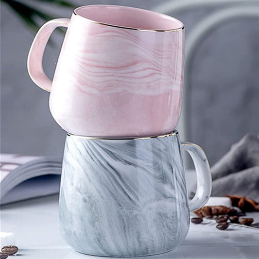 Porzellan Kaffeetasse mit Marmoroptik Keramikbecher Rosa 320ml elegant-YDoLimmer