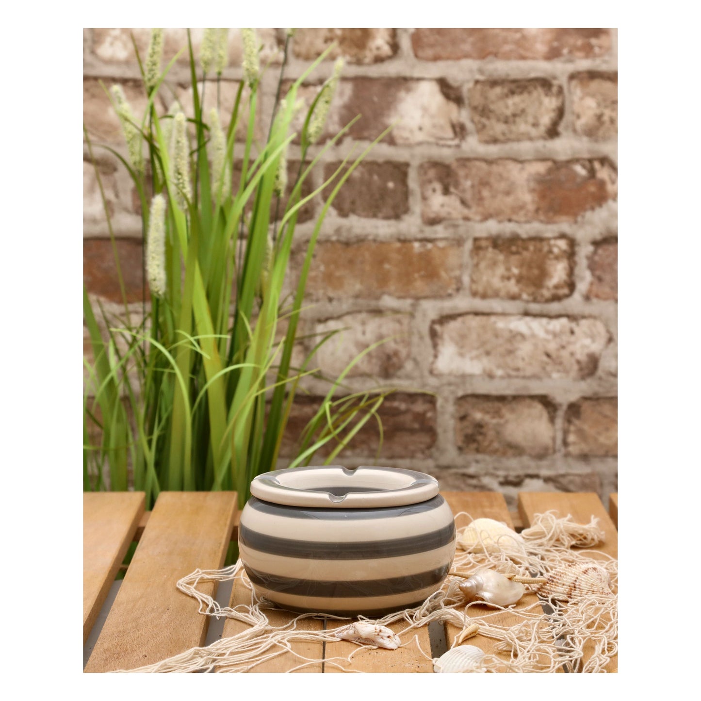 Aschenbecher Mykonos maritim Grau Weiß XXL 23 cm