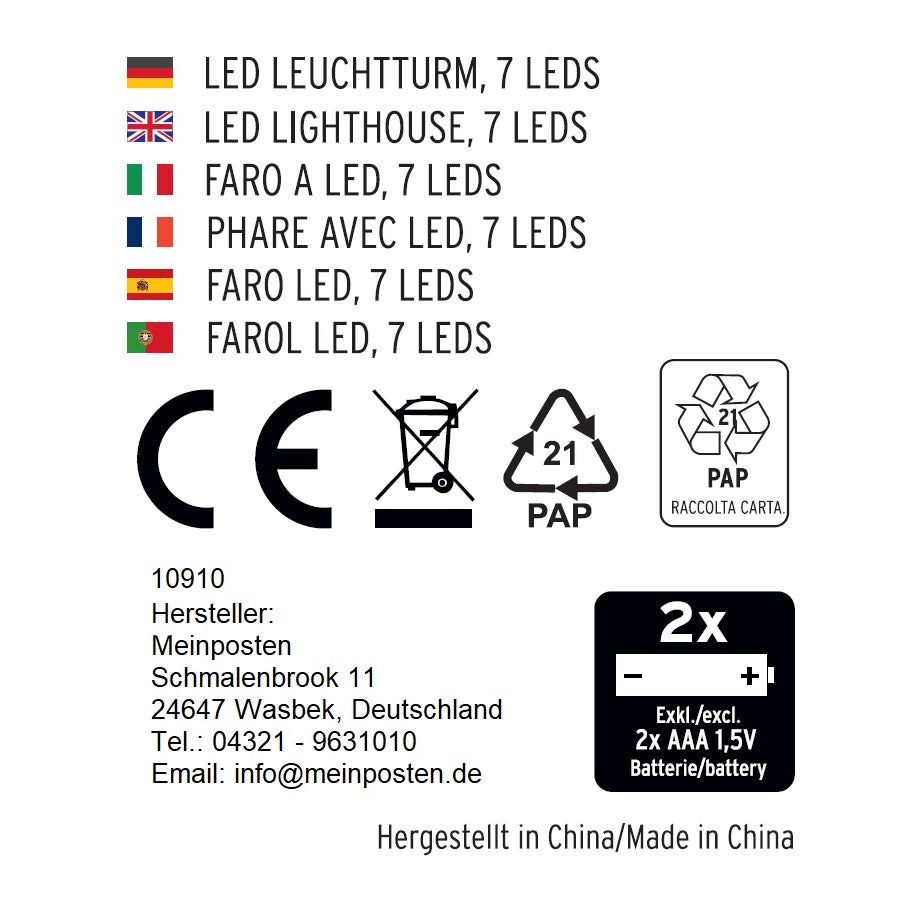 Leuchtturm beleuchtet Holz LED Deko Dekoration Maritim Anker Strand Meer H 24 cm