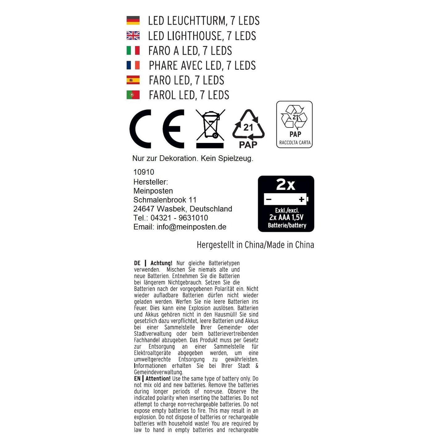 Leuchtturm beleuchtet Holz LED Deko Dekoration Maritim Anker Strand Meer H 24 cm