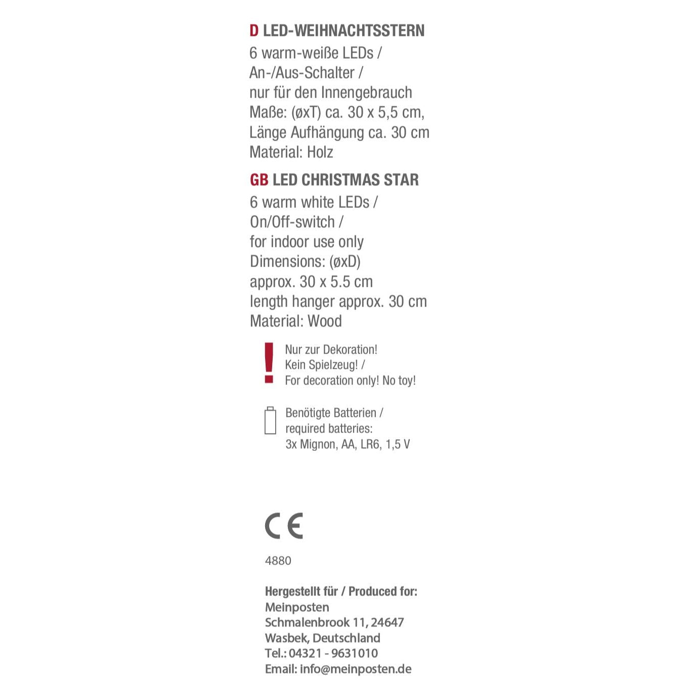 Weihnachtsstern Holzstern Ø 30cm Stern Holz Weihnachten Fensterdeko LED warmweiß