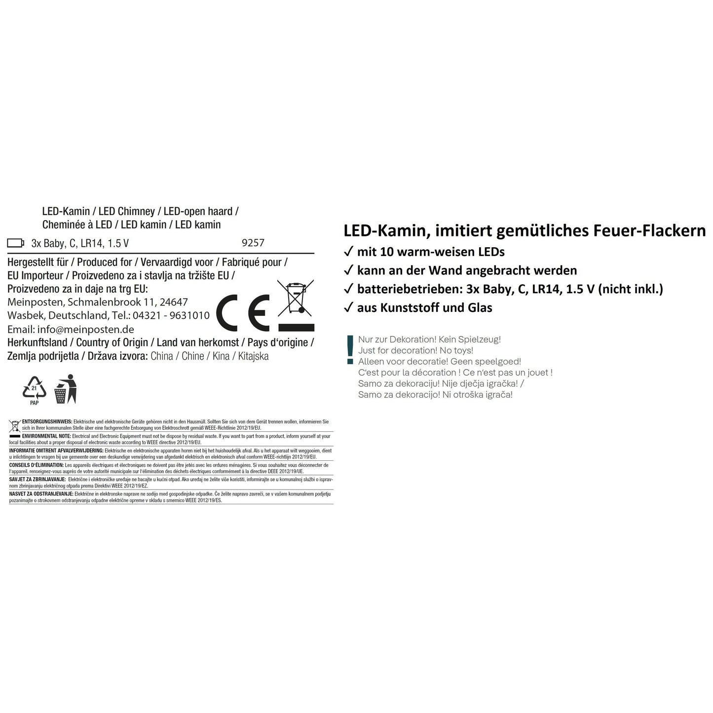 Dekokamin LED Kamin Feuer Elektrokamin 60x20 cm