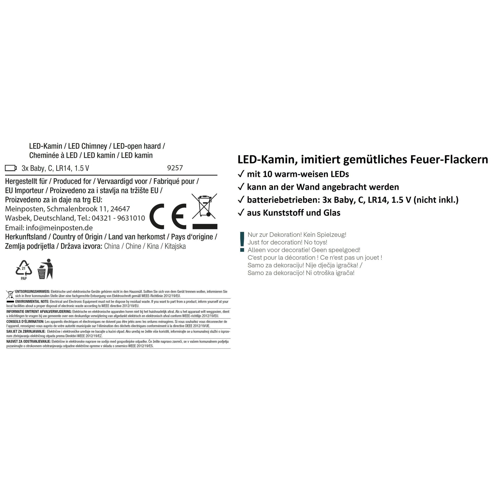 Dekokamin LED Kamin Feuer Elektrokamin 60x20 cm