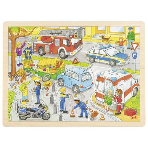 Goki 57429 Einlegepuzzle Polizeieinsatz Holz Puzzle Polizei ab 3 Jahren