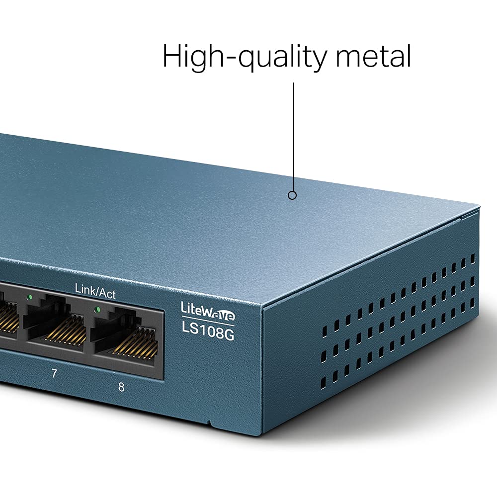 TP-Link TL-LS108G LAN Switch 8 Port Netzwerk Switch (Plug-and-Play Gigabit Switch LAN Splitter, Ethernet Hub lüfterlos, robustes Metallgehäuse)