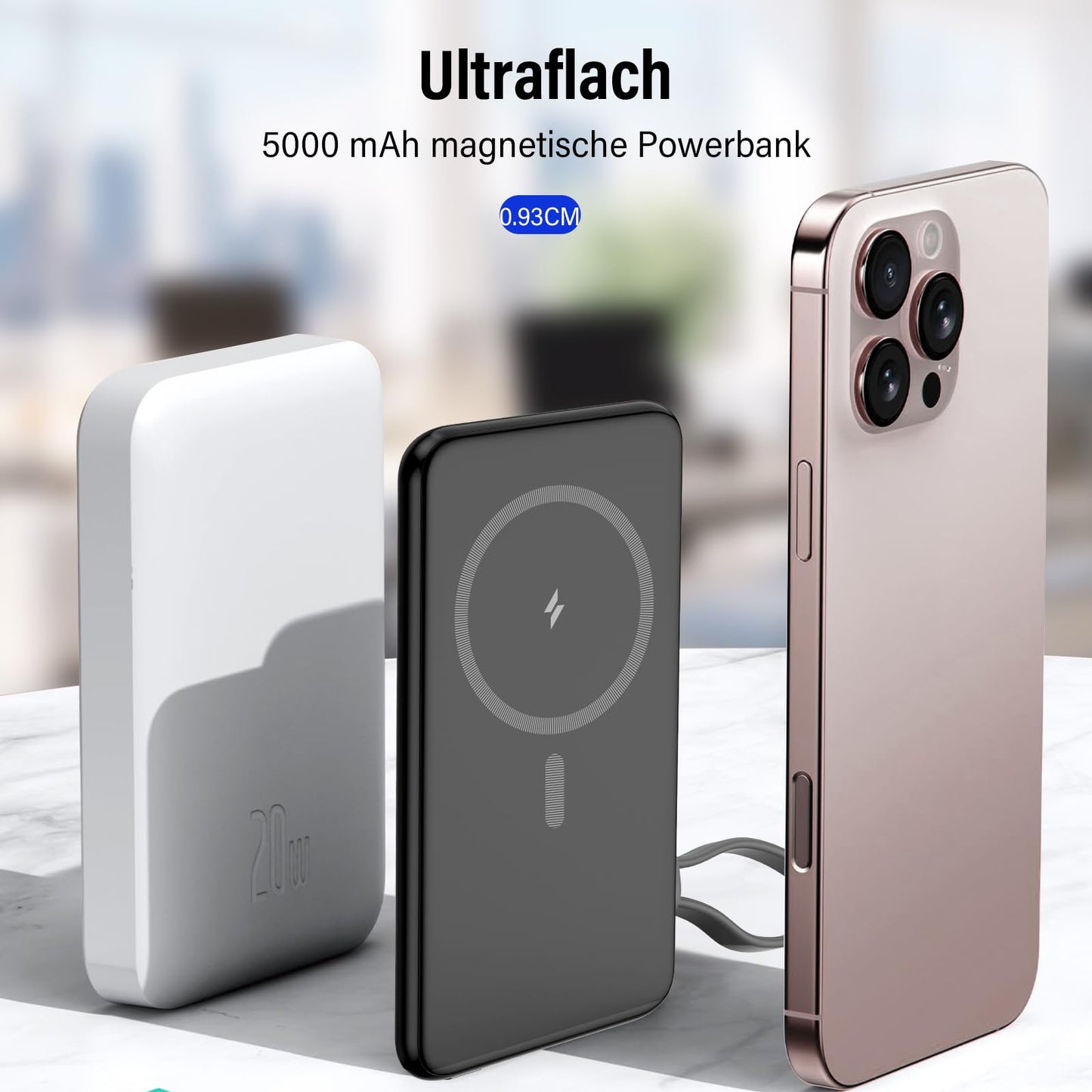 Ultra Slim Magnetische Powerbank 5000mAh 20W Schnellladung Kabellos USB C