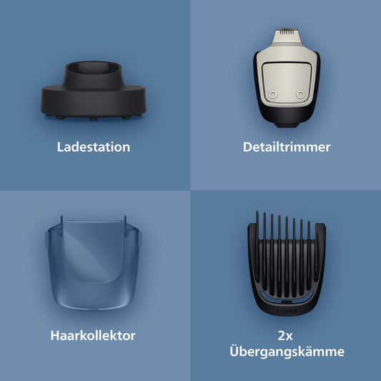 Philips Bartschneider 7000er-Serie – selbstschärfende Metallklingen, 40 Längeneinstellungen, BeardSense-Technologie, Haarkollektor, 100% wasserdicht, Ladestation, Aufbewahrungsetui, Modell BT7660/15