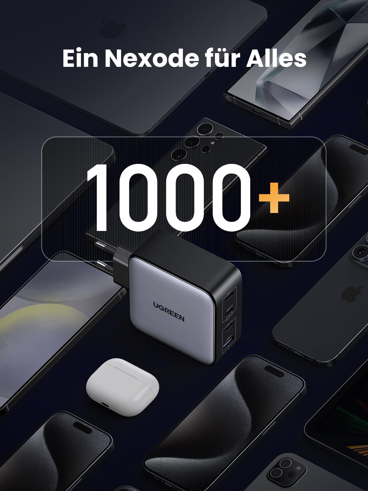 UGREEN Nexode 100W USB C Ladegerät 4 Ports Netzteil GaN Charger PD Schnellladegerät kompatibel mit MacBook Pro, iPhone 17-8 Serien, iPad Serien, Galaxy S25 Ultra, S24+ usw