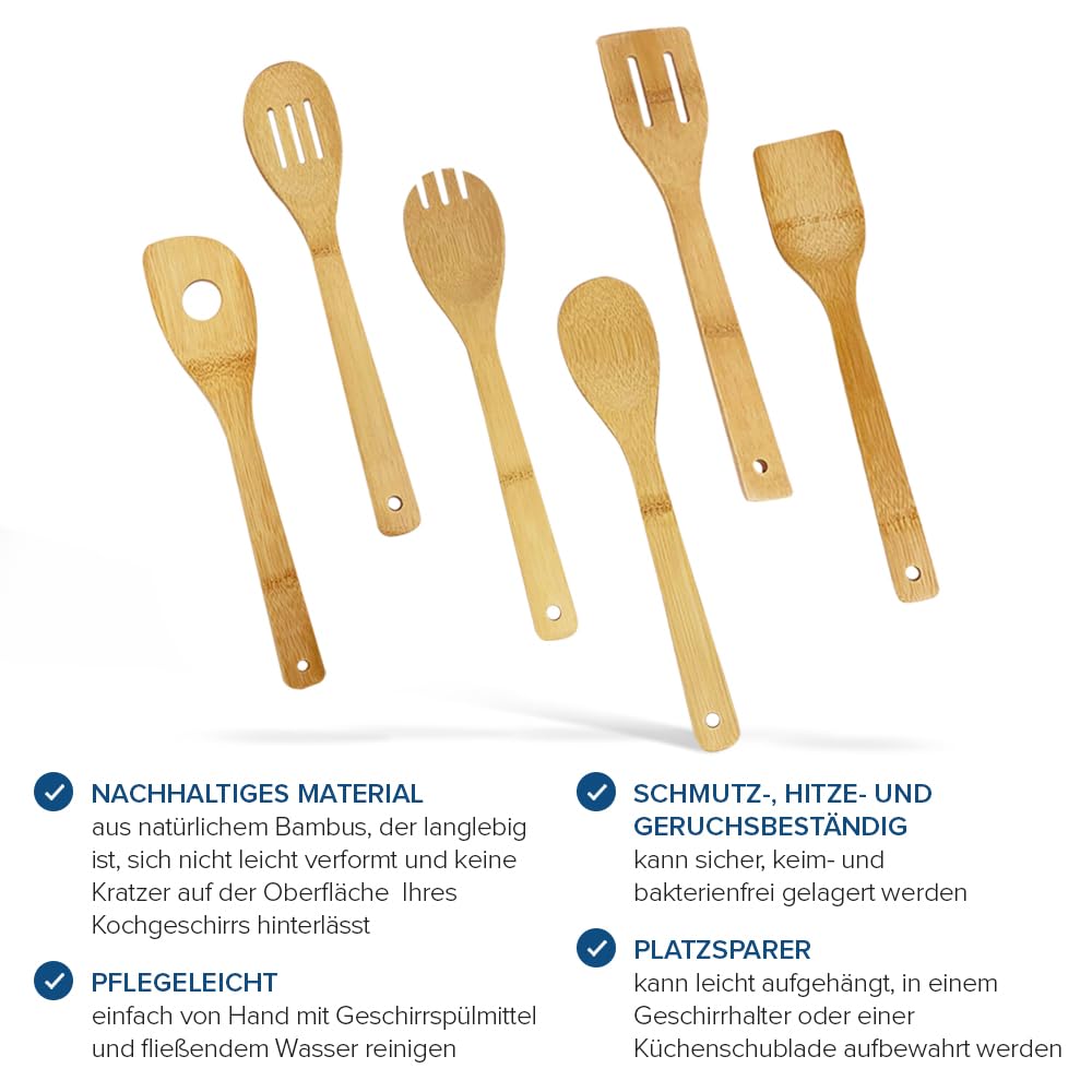 Bambus Kochlöffel Set 6 Stück natürliche Küchenhelfer Holzlöffel Spatel-joeji's Kitchen