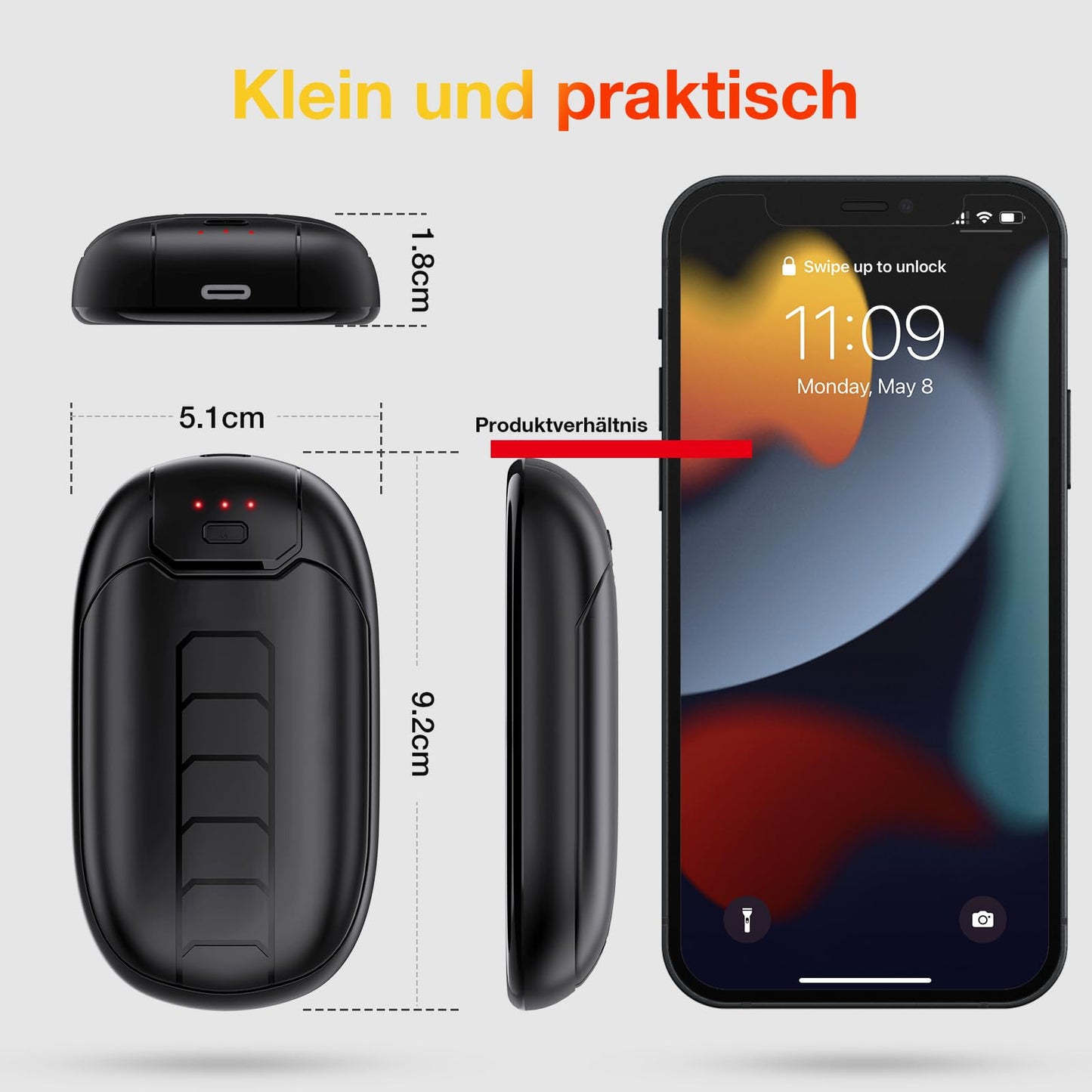 Tragbarer Magnetischer Handwärmer mit 3 Heizstufen für Outdoor