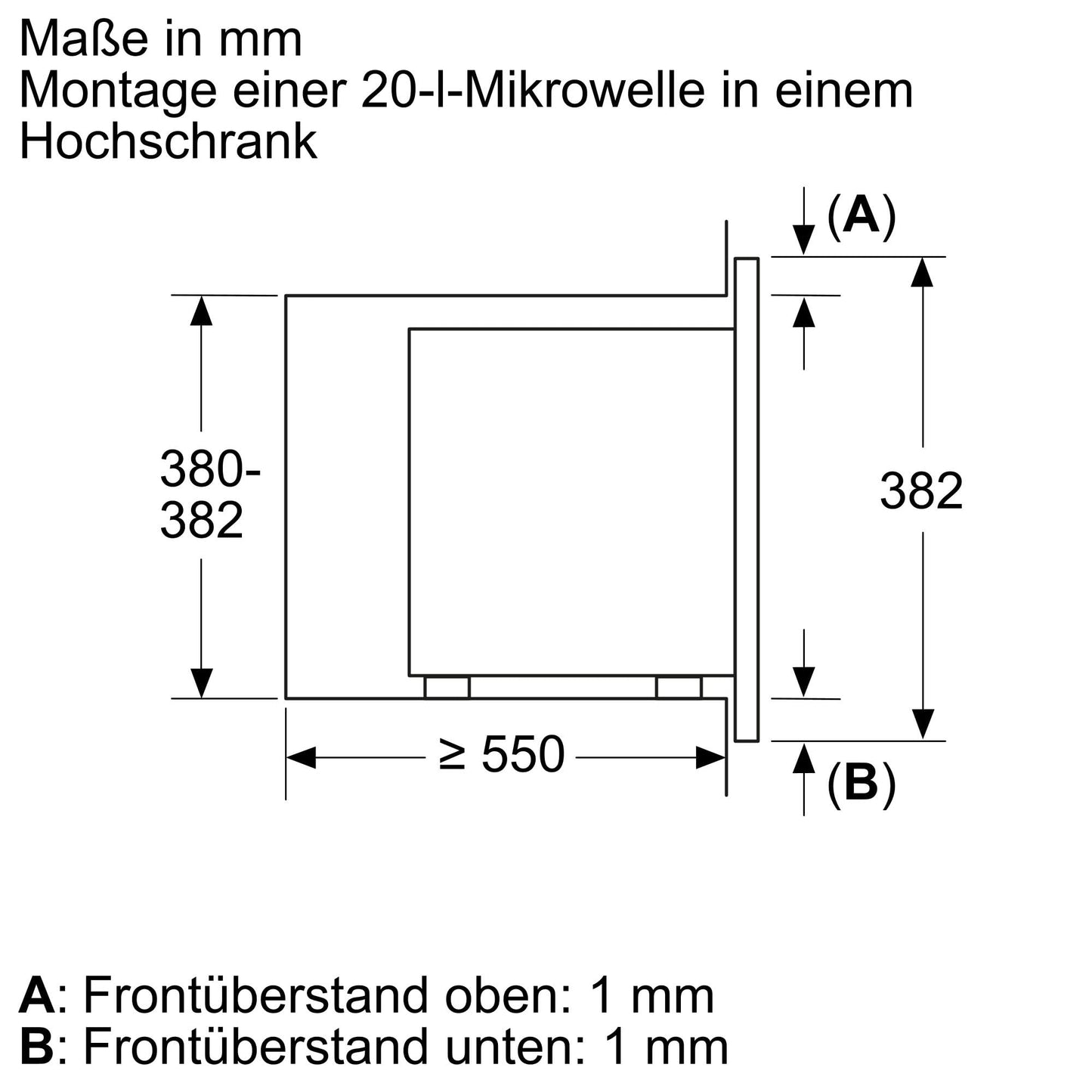 Bosch BFL623MB4 Serie 2 Einbau-Mikrowelle, 38 x 60 cm, 20 L, 800W, AutoPilot 7 Programme, QuickStart, LED-Display, hydrolytische Reinigung, Schwarzglas