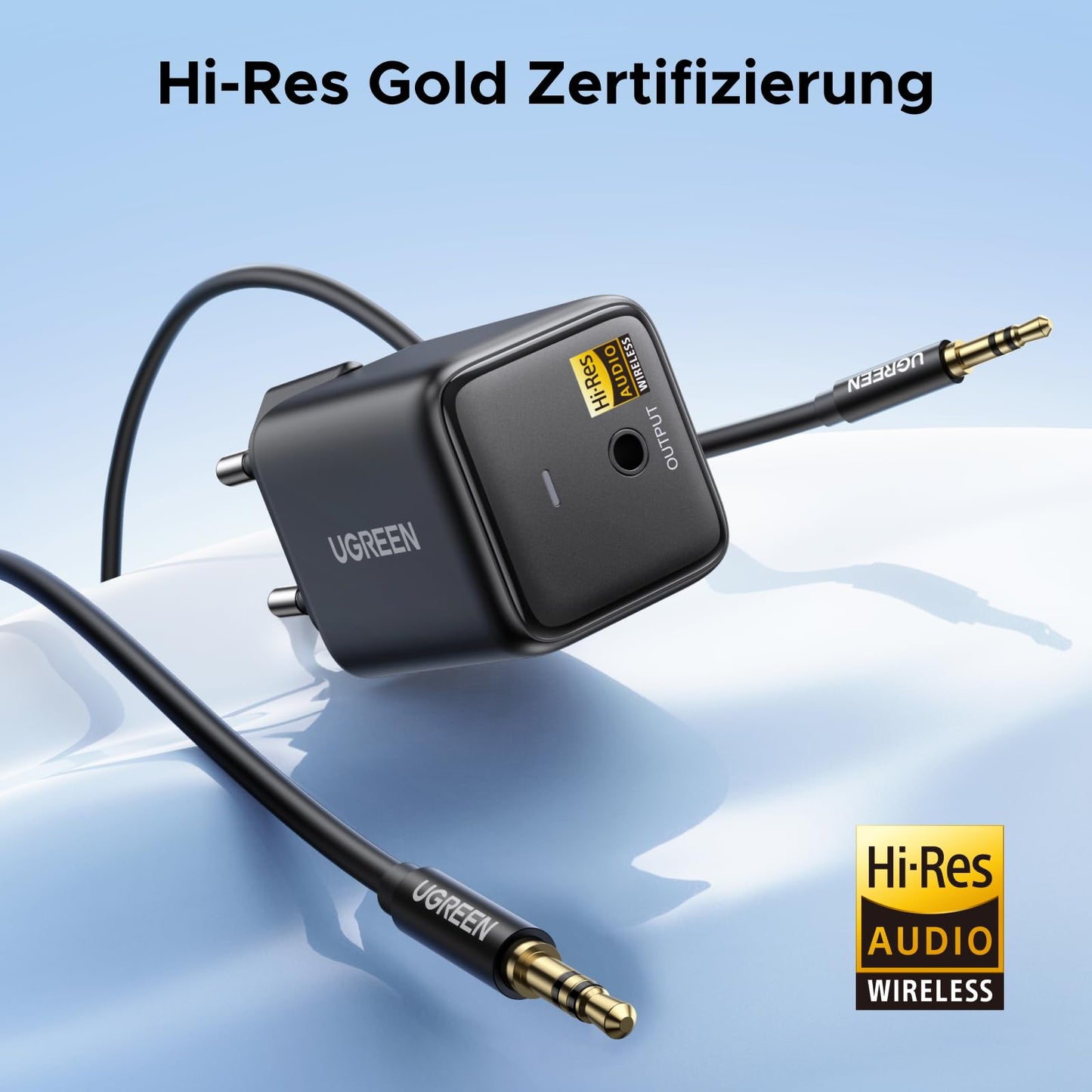 UGREEN Hi-Res Bluetooth 6.0 Adapter mit LDAC, Plug und Play Bluetooth Empfänger, 3,5 mm AUX Adapter für Stereoanlage, Verstärker und Lautsprecher, 10 m Reichweite mit geringer Latenz