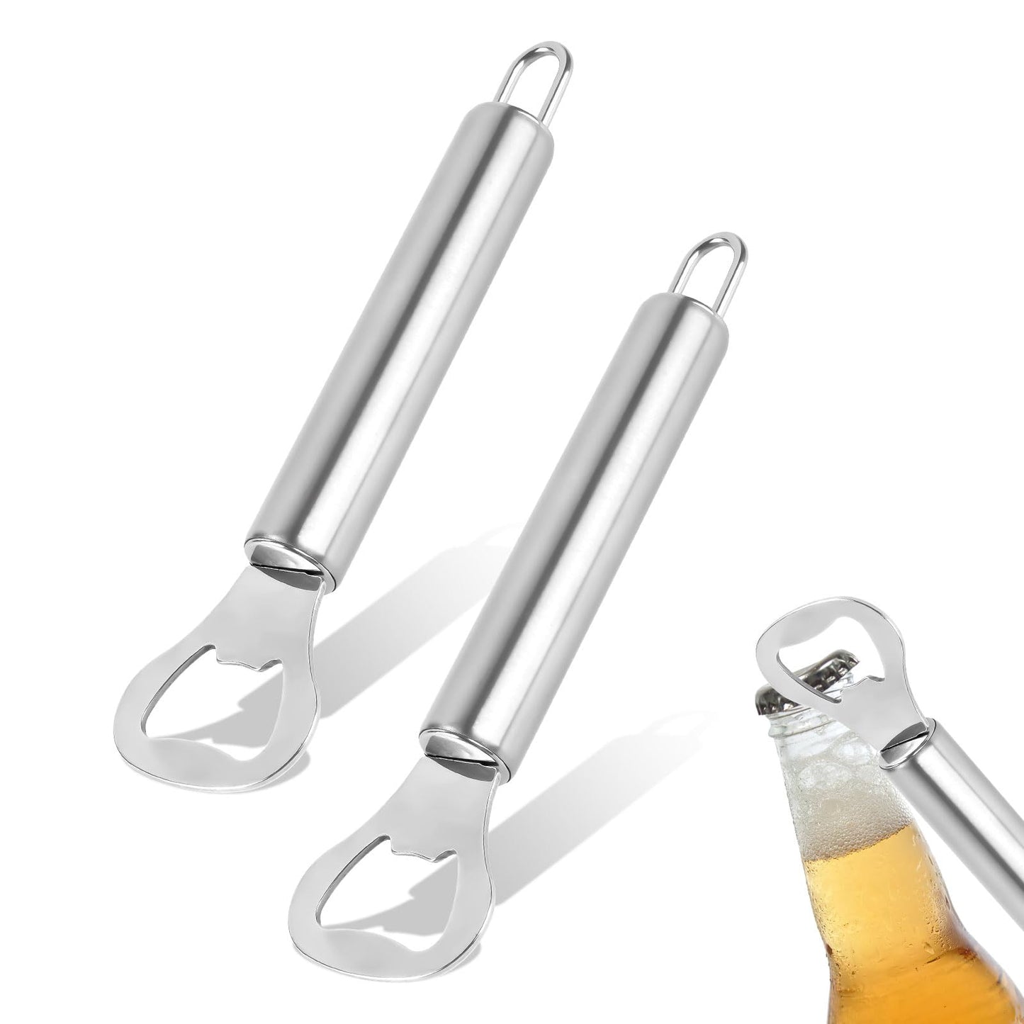 Flaschenöffner Edelstahl 2 Stück Bieröffner Komfortabler Griff Silber