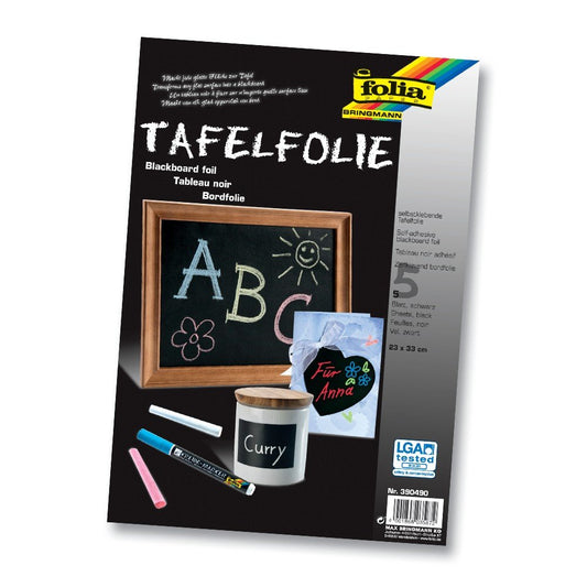 folia 390490 - Tafelfolie 135µ, 5 Blatt, 23x33 cm, schwarz, selbstklebend