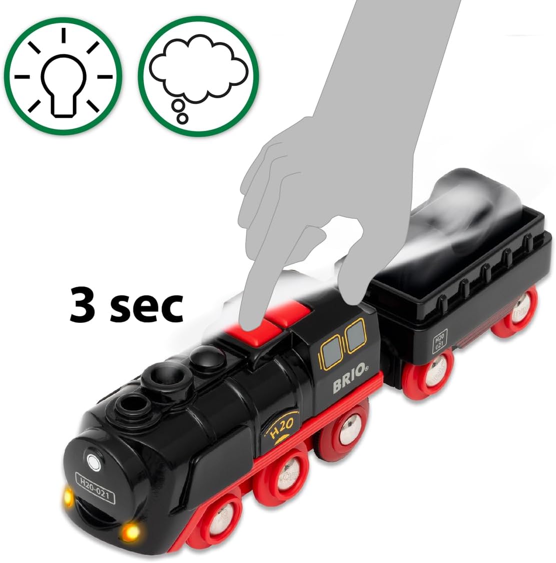 BRIO World 33884 Batterie-Dampflok mit Wassertank - Lokomotive mit echtem kühlen Dampf und Wasserbehälter zum Nachfüllen - Empfohlen ab 3 Jahren