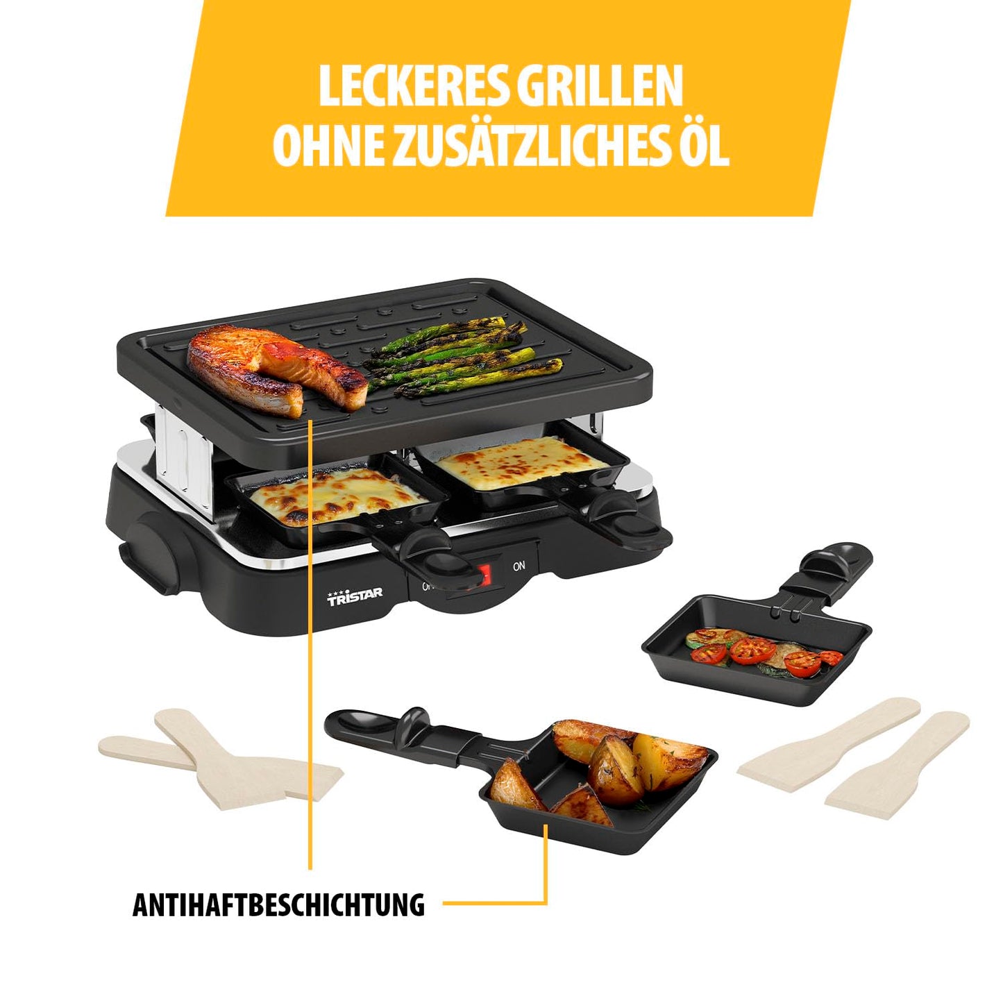 Kompakter Raclette Grill für 4 Personen mit Antihaftbeschichtung