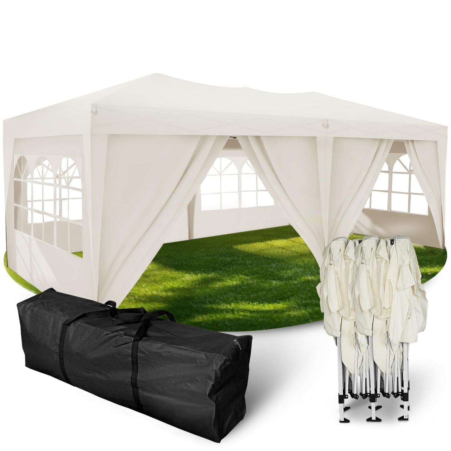 Kronenburg Faltpavillon wasserdicht Pavillon mit 6 Seitenteilen, Gartenzelt, 3x6 m - mit UV Schutz 50+, Champagner