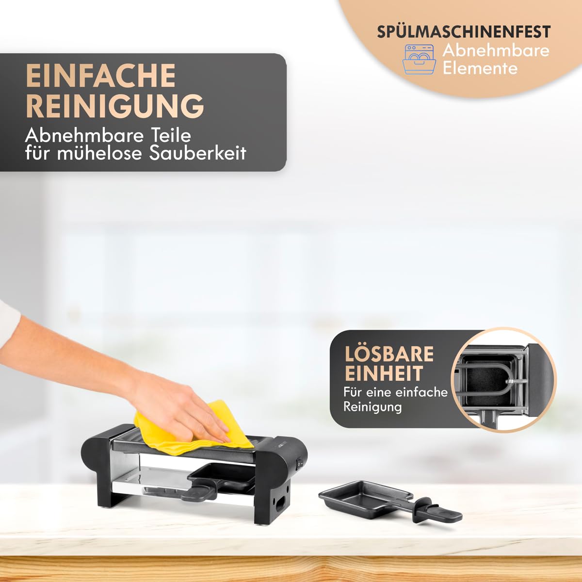 Kompakter 2 Personen Raclette Grill mit Antihaftbeschichtung