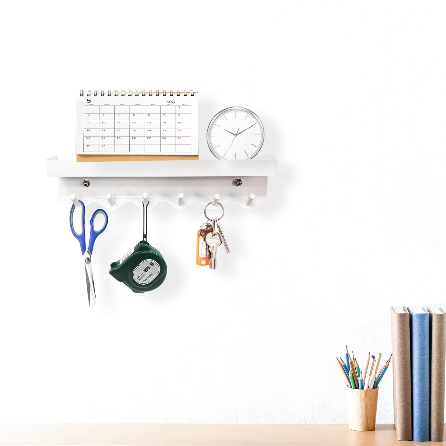 Echehi Schlüsselhalter mit 6 Haken platzsparend und ohne Bohren Weiß-Echehi