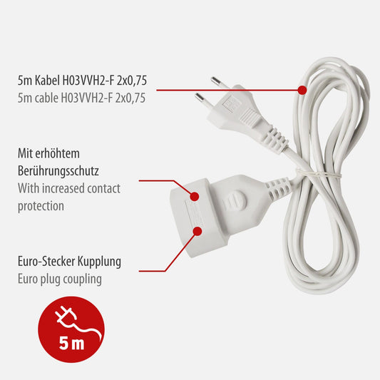 Praktisches Verlaengerungskabel Fuenf Meter Innenraum Weiss Steck