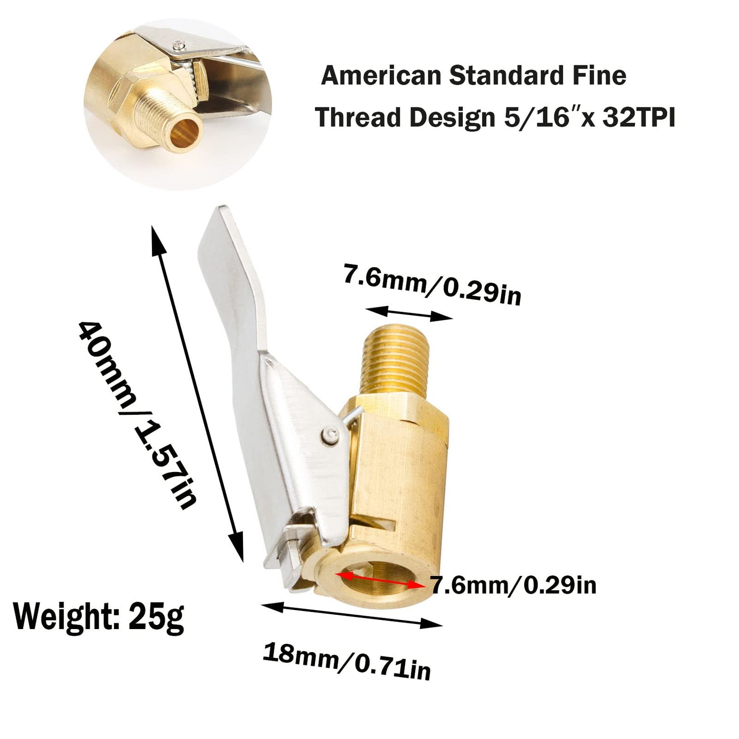 Zwei Stück 8mm Autoventil Hebelstecker Messing Luftpumpe Adapter