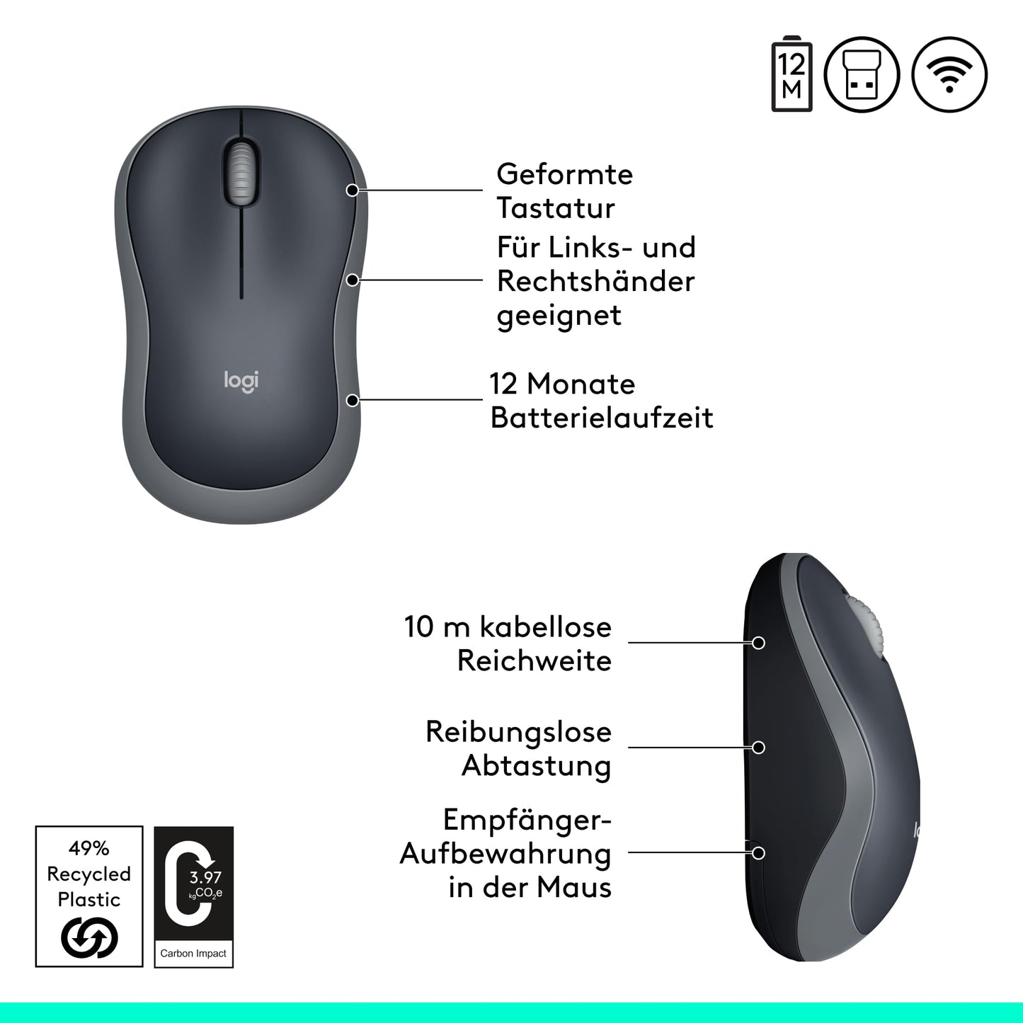 Kabellose Maus mit langanhaltender Batterie und ergonomischem Design