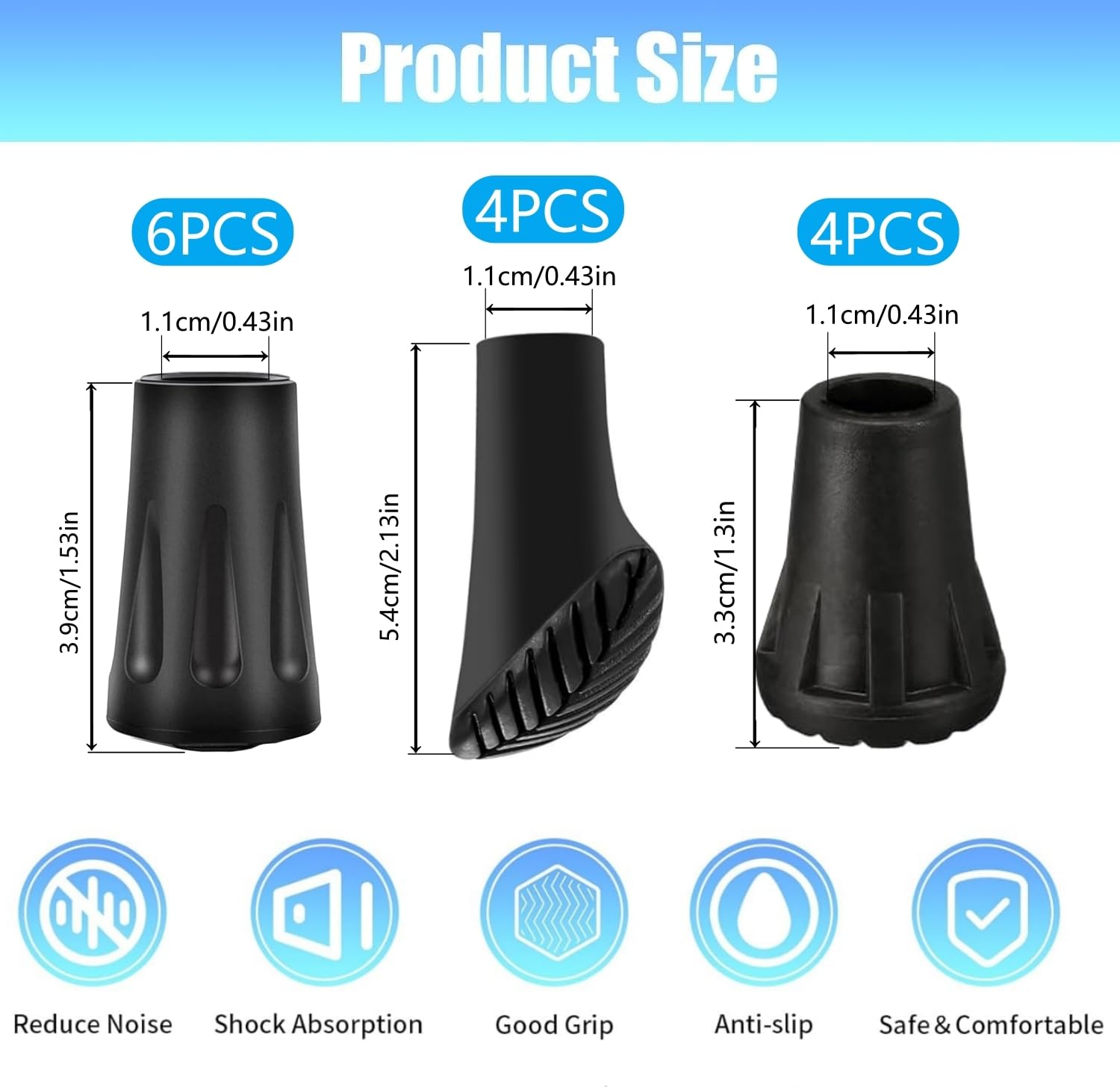 16 Stück Gummipuffer für Wanderstöcke in verschiedenen Formen für besseren Halt-MIHURO