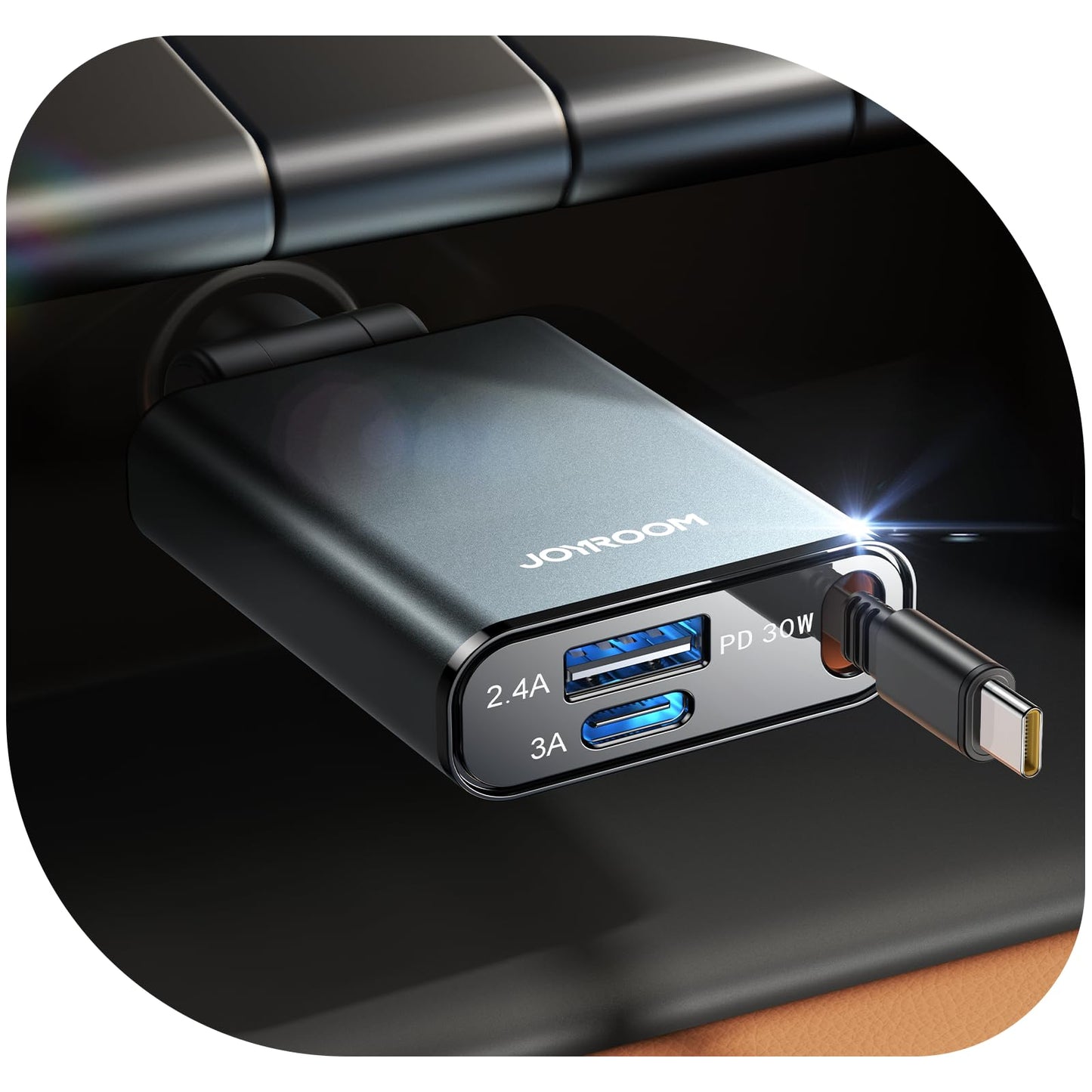 Ultrakompaktes 57W Auto Ladegerät mit Einziehbarem USB C Kabel