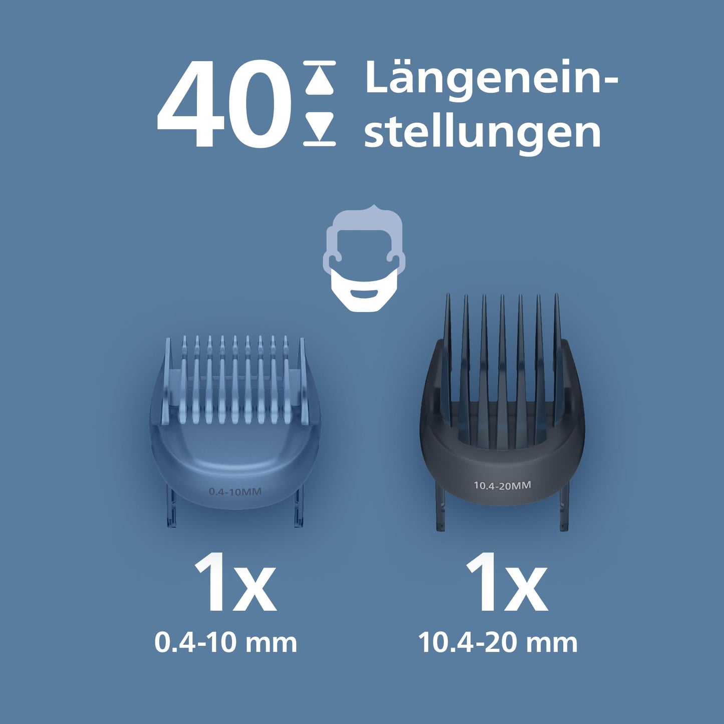 Philips Bartschneider 7000er-Serie – selbstschärfende Metallklingen, 40 Längeneinstellungen, BeardSense-Technologie, Haarkollektor, 100% wasserdicht, Ladestation, Aufbewahrungsetui, Modell BT7660/15