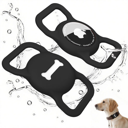 Hundehalsband Halter Air Tag GPS Huelle Silikon Anti Lost Schwarz