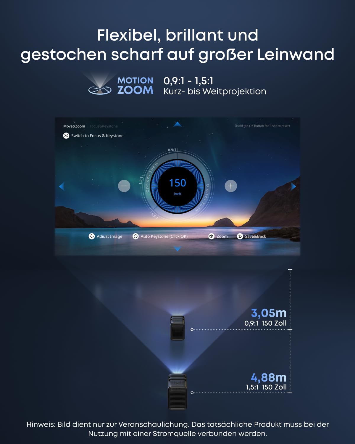 NEBULA X1 Triple Laser 4K Beamer, 3500 ANSI Lumen, 56000:1 Kontrast, 40W Stereo Sound, 0,9-1,5 optischer Zoom, Auto Kalibrierung, Dolby Vision, 300 Zoll, Micro-Gimbal, GTV, Mit Griff, Outdoor