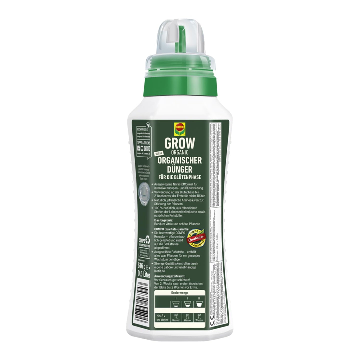 COMPO GROW ORGANIC Blüte Dünger für Spezialkulturen - Dünger für Indoor & Outdoor - Spezialdünger für die Blütephase - organisch - 500ml, braun