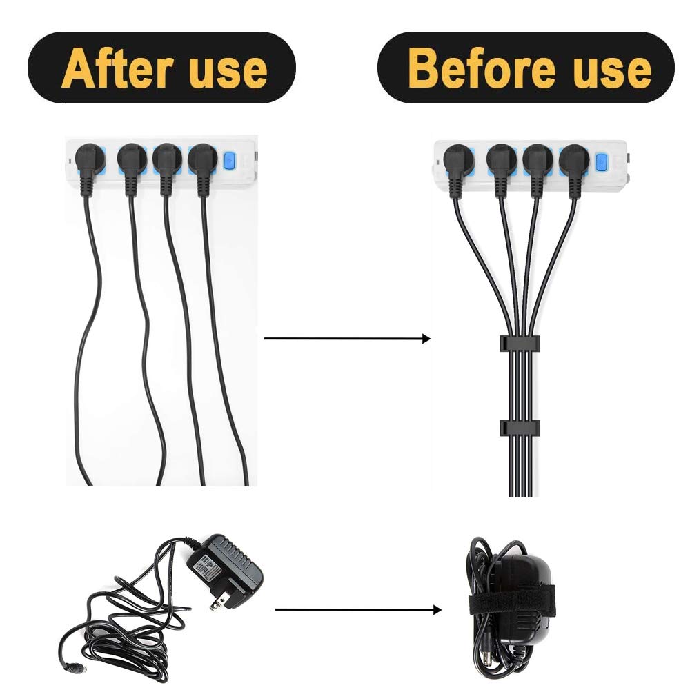 Kabelmanagement Set 100 Teile mit Klettband Klemmclips und Halter Schwarz-MiuCo