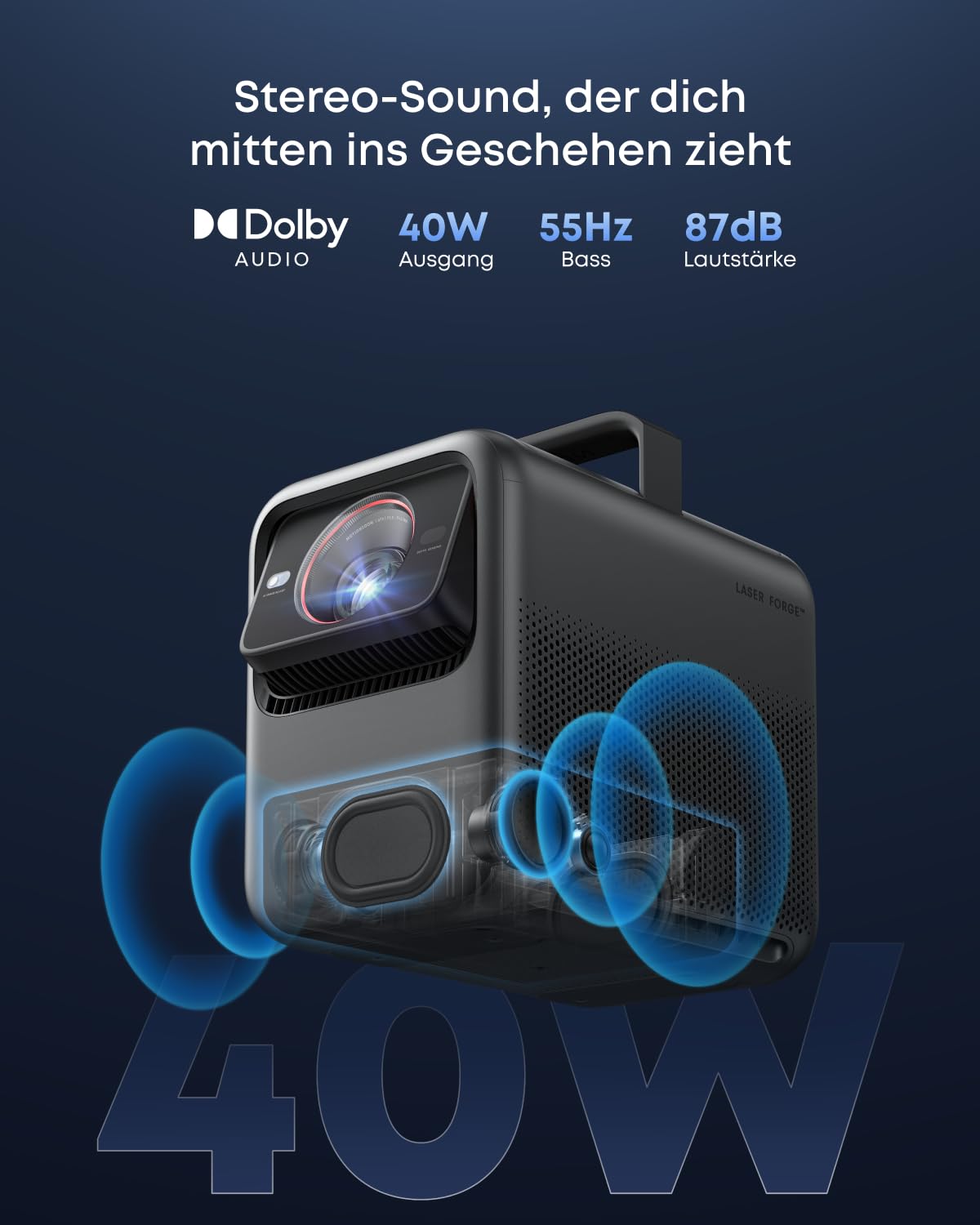 NEBULA X1 Triple Laser 4K Beamer, 3500 ANSI Lumen, 56000:1 Kontrast, 40W Stereo Sound, 0,9-1,5 optischer Zoom, Auto Kalibrierung, Dolby Vision, 300 Zoll, Micro-Gimbal, GTV, Mit Griff, Outdoor