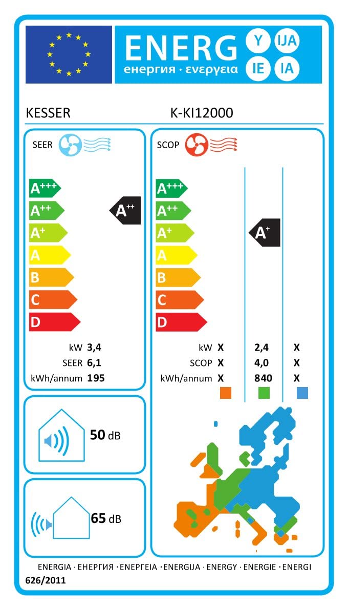 KESSER® Klimaanlage Set Split, WiFi/App Funktion Klimagerät, Kühlen A++/Heizen A+, 12000 BTU/h (3.400W) sehr leise, Kältemittel R32, Fernbedienung, Timerfunktion, Montagematerial, Anthrazit
