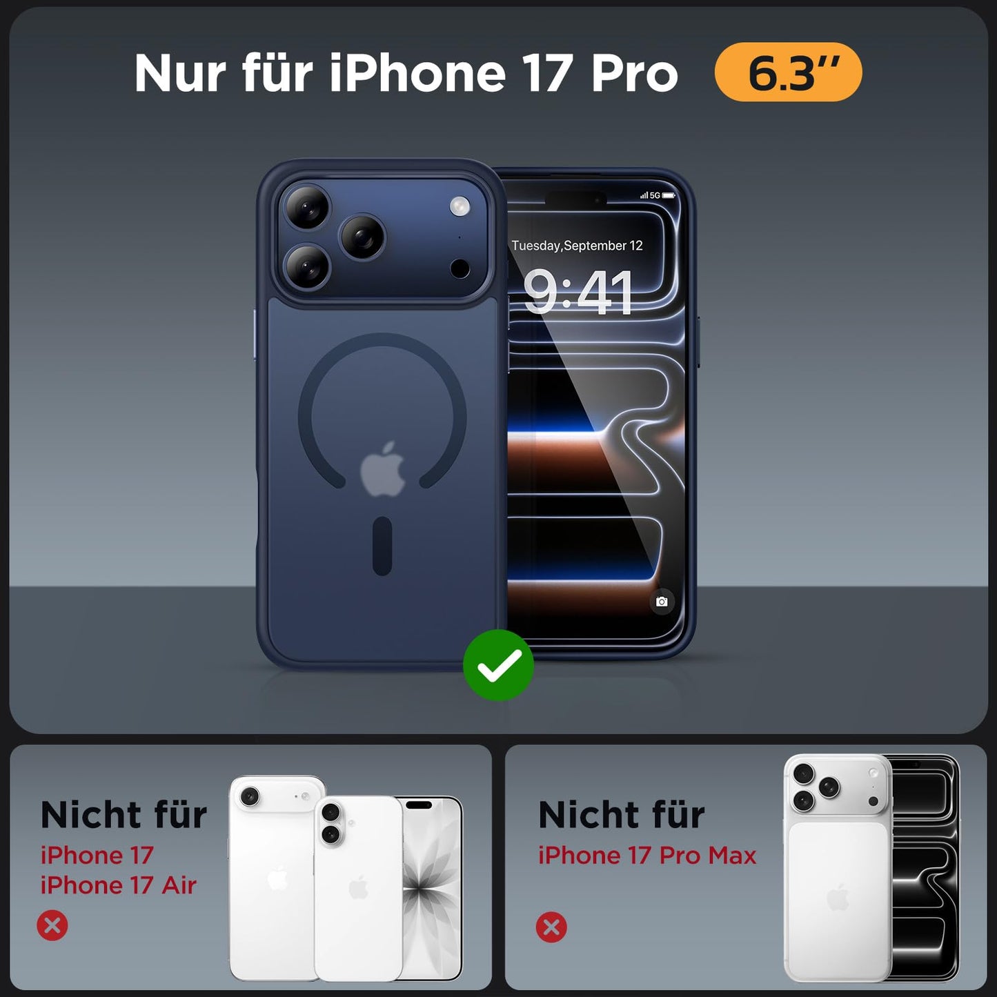 Miracase für iPhone 17 Pro Hülle für Magsafe [TOP Militärschutz & Magnetkraft] Stoßfest Kratzfest mit Samtiger Haptik Extrem Langlebig Handyhülle für iPhone 17 Pro 6,3", Matt-Tief-Blau