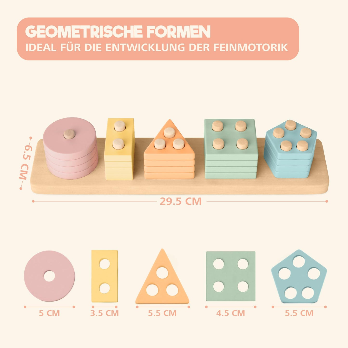 Sweety Fox Montessori Holzspielzeug Sortier und Stapelspiel für Kleinkinder