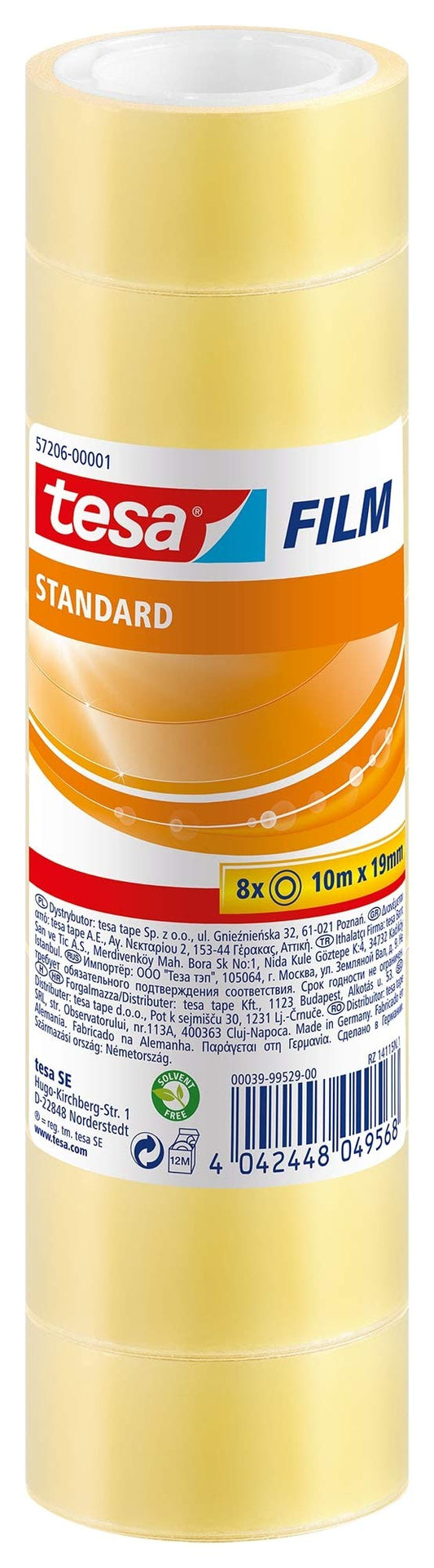 tesa tesafilm standard - Transparentes Multifunktions-Klebeband für Heim- Schul- und Büroanwendungen - 10 m x 19 mm - 8er Pack