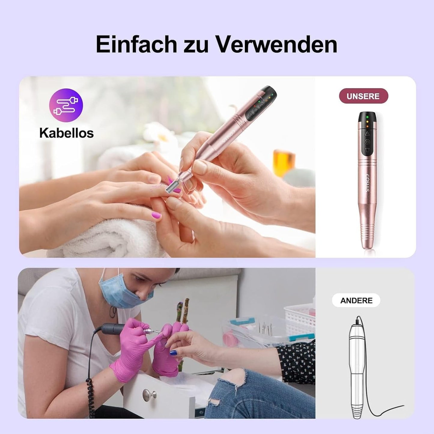 COSLUS C20 Kabellos Tragbar Nagelfräser, 11 in 1 Profi Maniküre und Pediküreset, Nagelfeile für Gelnägel und Acrylnägel, Nagelformen, Entfernen von Hornhaut