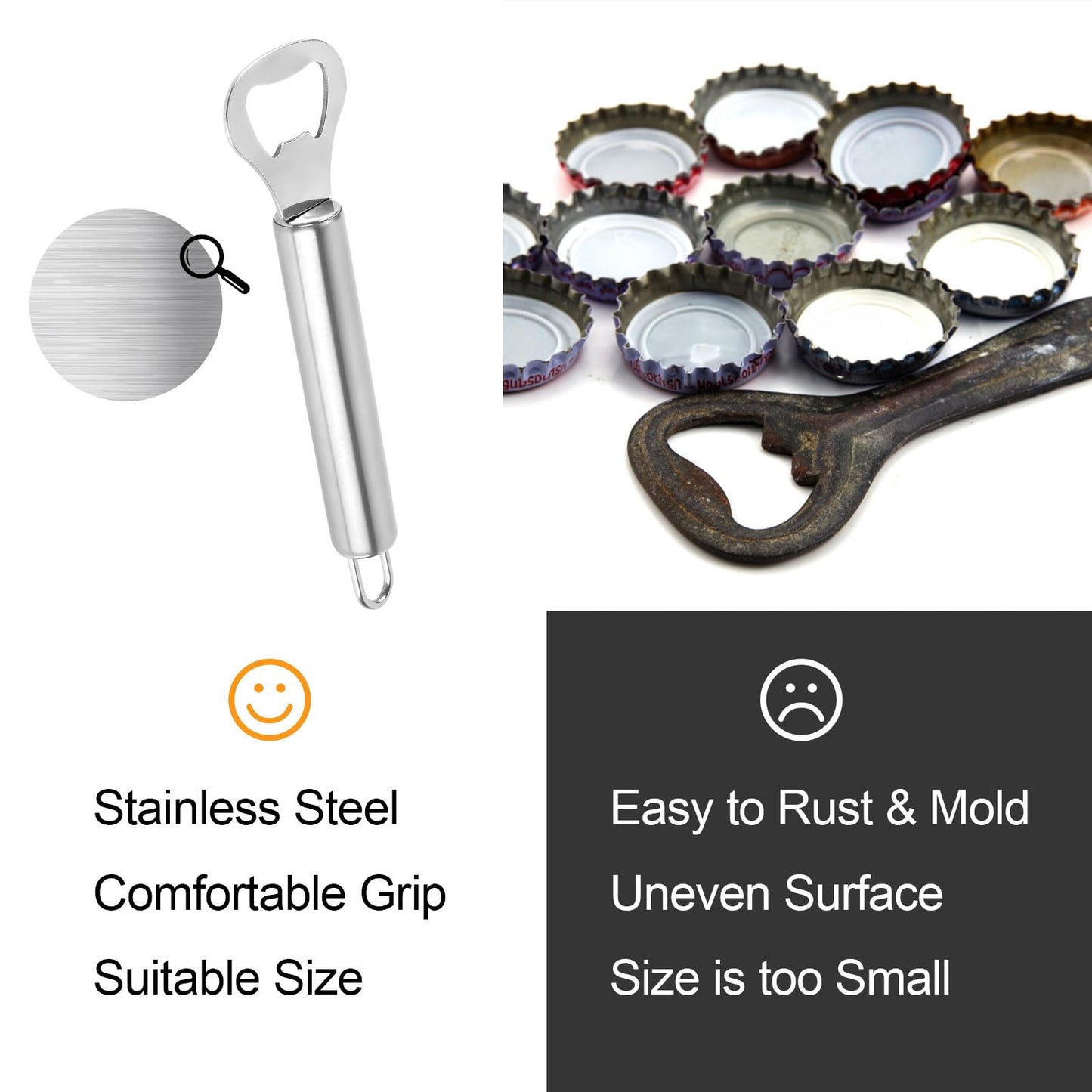 Flaschenöffner Edelstahl 2 Stück Bieröffner Komfortabler Griff Silber