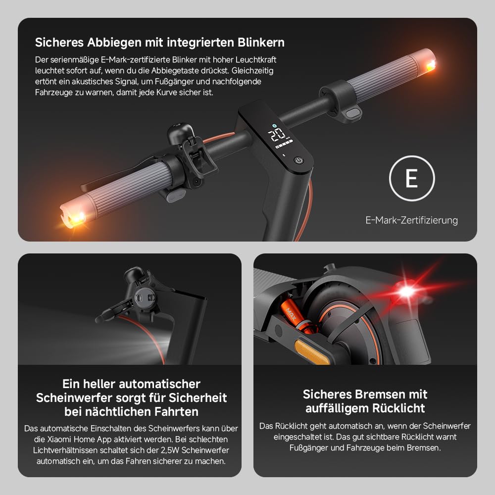 Xiaomi 5 Max E-Scooter mit Straßenzulassung (max. 20km/h, bis zu 60km Reichweite & 22% Steigung, Federung vorne & hinten, 10" Luftreifen, Blinker, Dual-Bremssystem, Traktionskontroll-System, App)