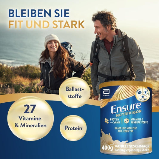 Ensure NutriVigor Vanille 400g Nahrungsergänzungsshake: Proteine, 27 Vitamine & Mineralstoffe, Vitamin C, Vitamin D, Zink und Magnesium – Für eine gesunde, ausgewogene Ernährung