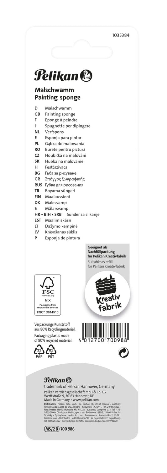 Pelikan Malschwämme, 2 Stück, weich & saugfähig, für Farbverläufe, Wisch- und Tupftechniken, wiederverwendbar