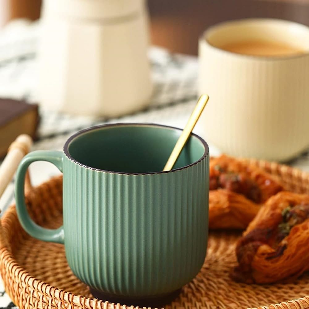 Huiyiwert Porzellan Kaffeebecher 380ml Kakaotasse mit Henkel Grün-Huiyiwert