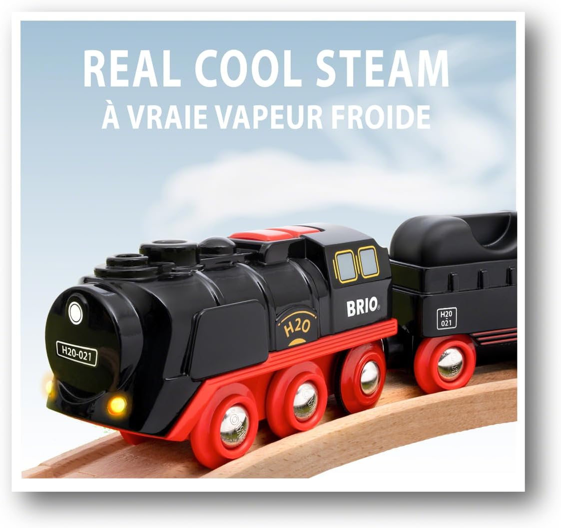 BRIO World 33884 Batterie-Dampflok mit Wassertank - Lokomotive mit echtem kühlen Dampf und Wasserbehälter zum Nachfüllen - Empfohlen ab 3 Jahren