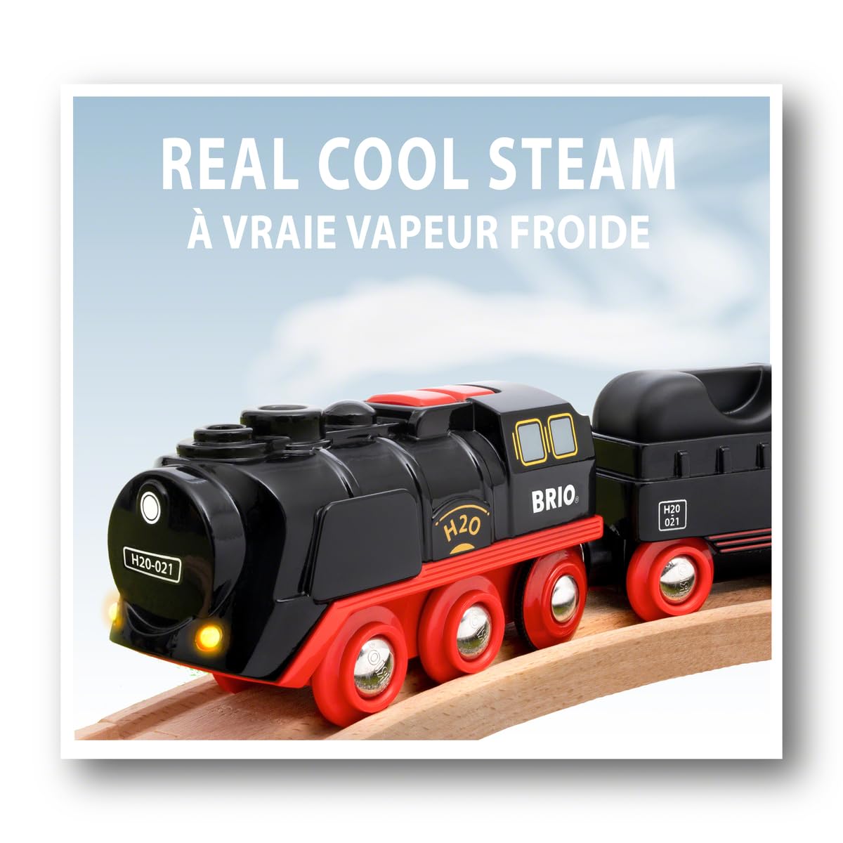 BRIO World 33884 Batterie-Dampflok mit Wassertank - Lokomotive mit echtem kühlen Dampf und Wasserbehälter zum Nachfüllen - Empfohlen ab 3 Jahren