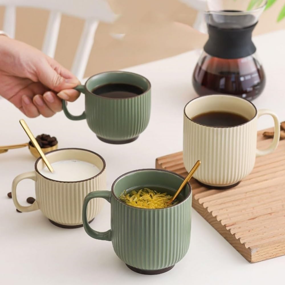 Huiyiwert Porzellan Kaffeebecher 380ml Kakaotasse mit Henkel Grün-Huiyiwert