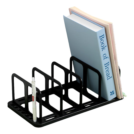Buchstütze mit Vier Fächer Stiftehalter Schwarz für Büro und Zuhause-laveroar